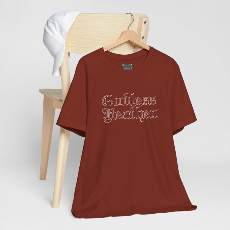 Godless Heathen T‑Shirt — Gothic Script Graphic Tee