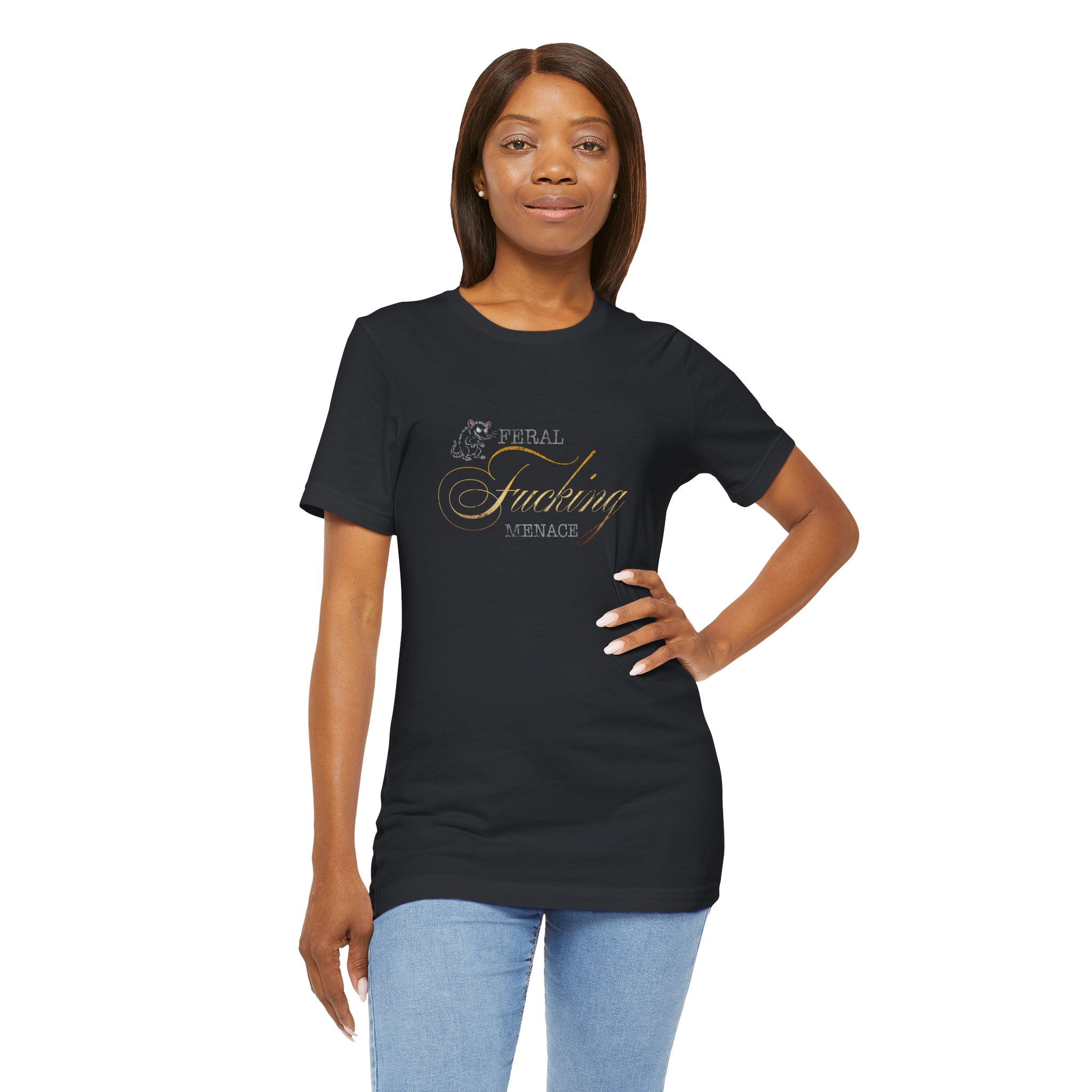 Feral F***ing Menace Distressed Graphic Tee — Edgy Script Statement T-Shirt - Image 6