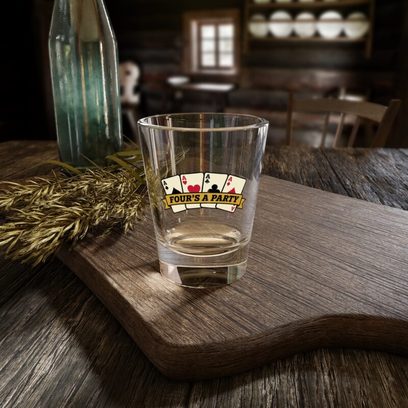 Four's a Party Shot Glass: Funny Swinger Lifestyle Gift for Couples, Vintage Playing Card Design